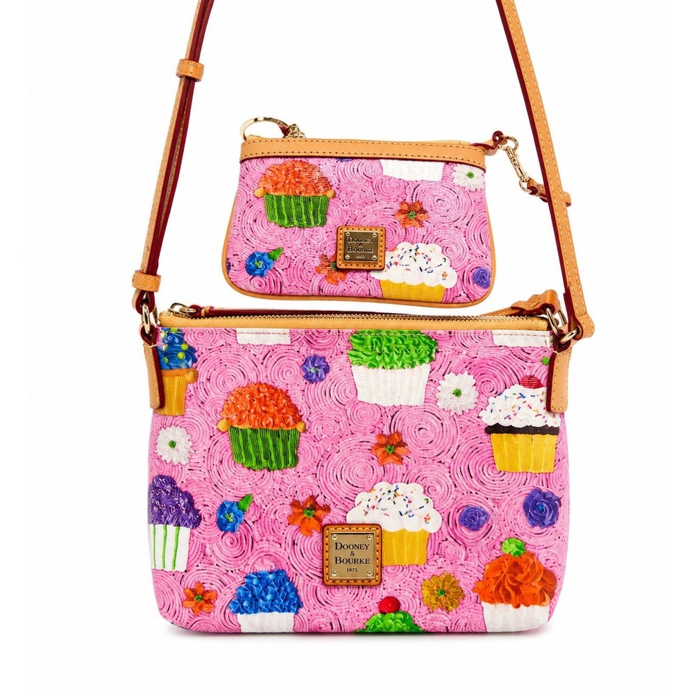 Dooney & Bourke Cupcake Crossbody Bag & Coin Purse Pink Leather Trim EUC